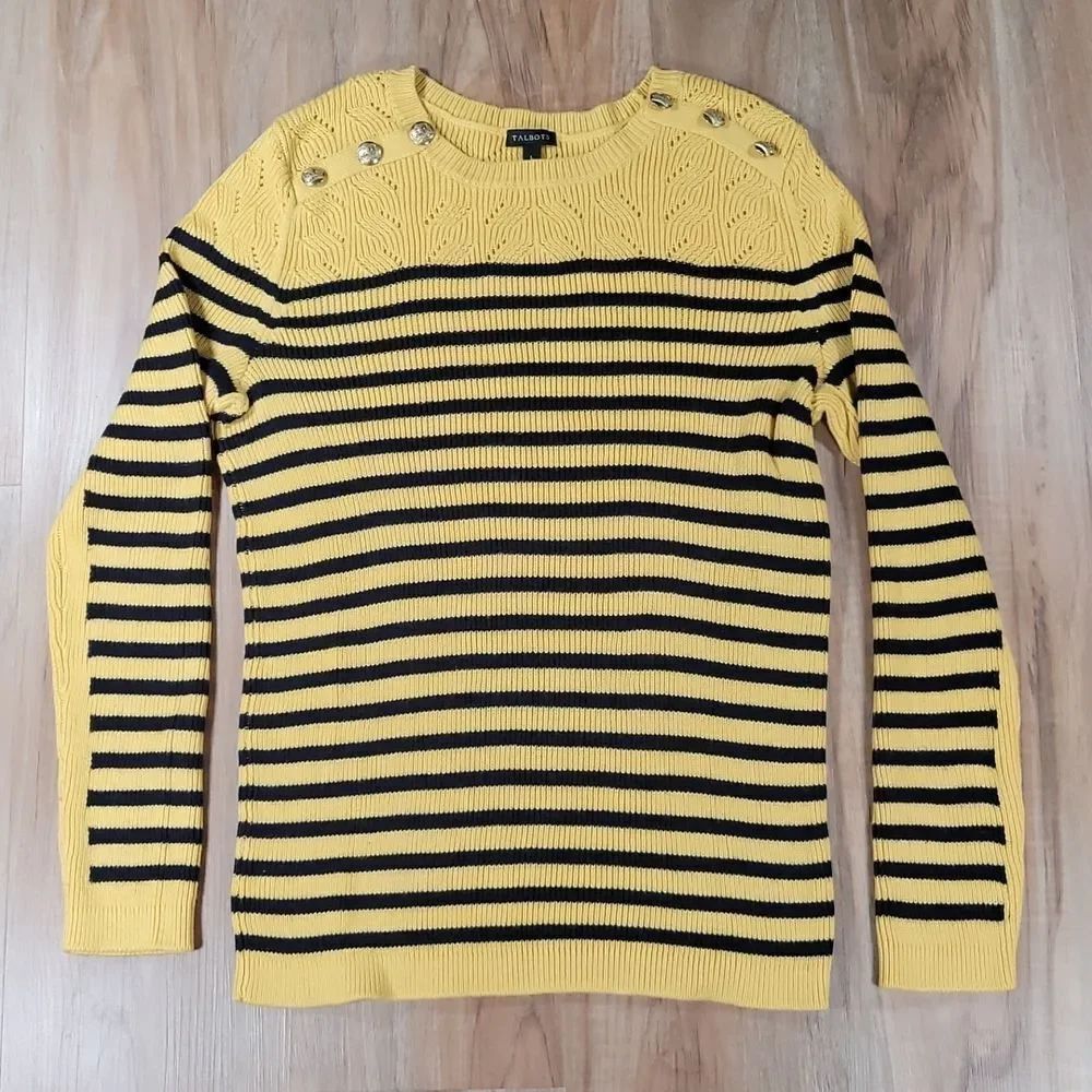 🔹️Talbots Yellow & Black Striped Marie Long Sleeve Sweater Large